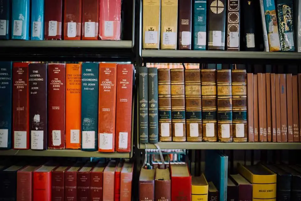 Old Books on Metal Book Shelves